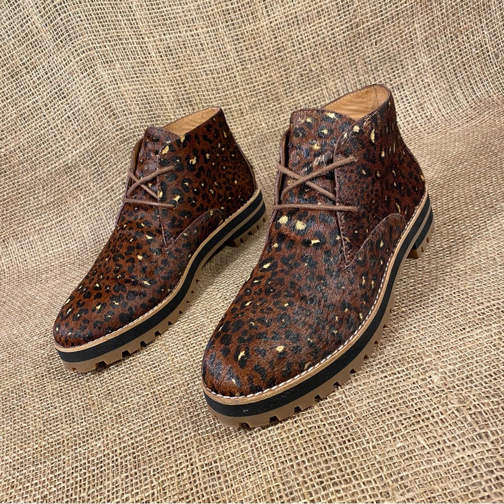 Madewell Boot The Wren  Leopard Calf Hair  Ankle Lace Up Size 7.5